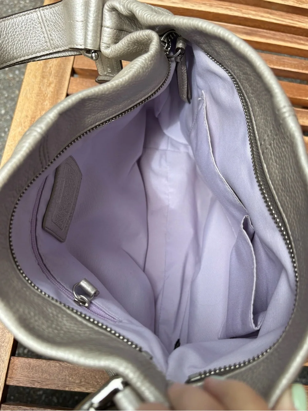 Coach Metallic Silver Pebbled Leather Hobo Bag